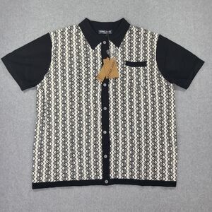 PJ Paul Jones Sweater Button Shirt Mens 2XL SS Black White Geometric Print